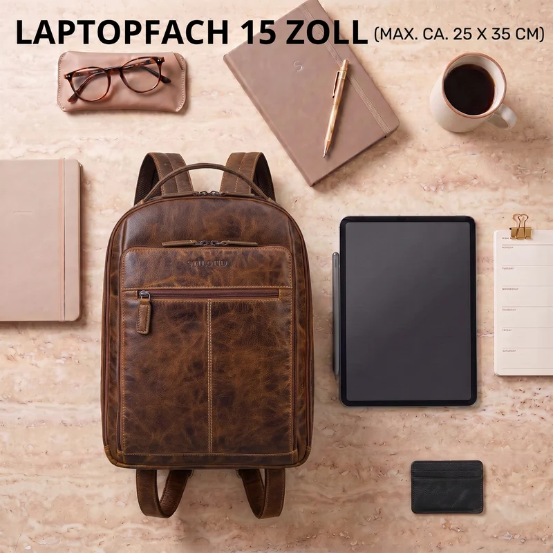 "Nami" Leder Laptop Rucksack 15 Zoll Business Backpack Damen & Herren