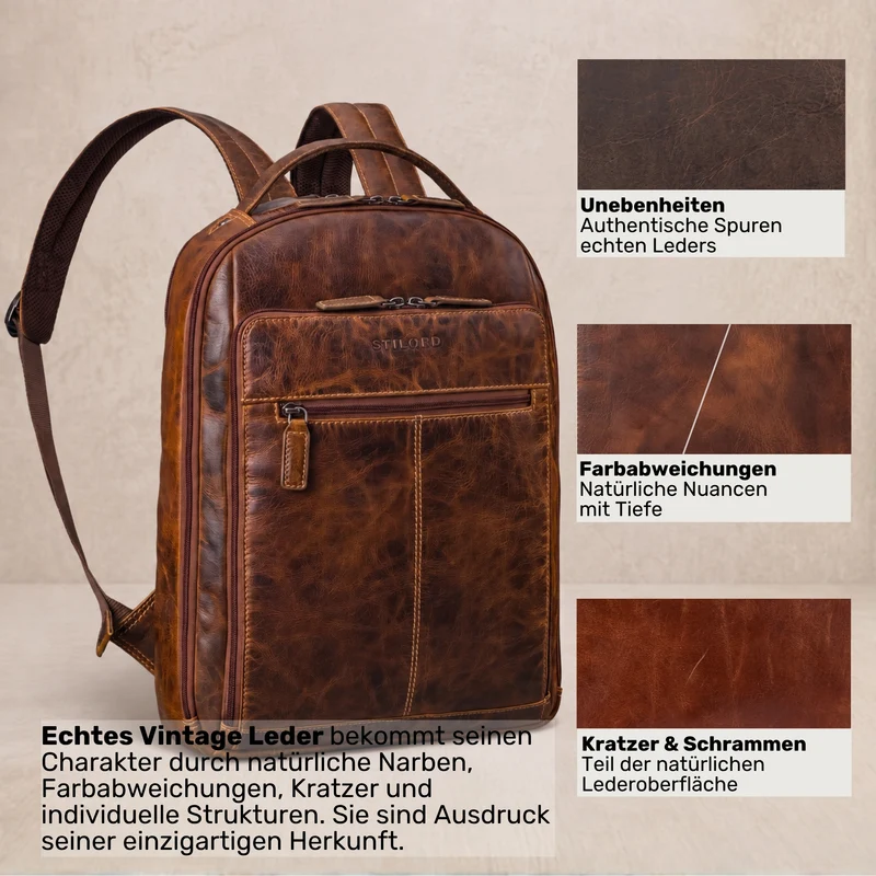 "Nami" Leder Laptop Rucksack 15 Zoll Business Backpack Damen & Herren