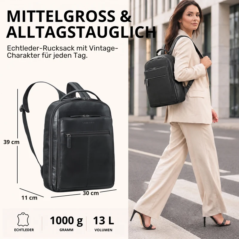 "Nami" Leder Laptop Rucksack 15 Zoll Business Backpack Damen & Herren