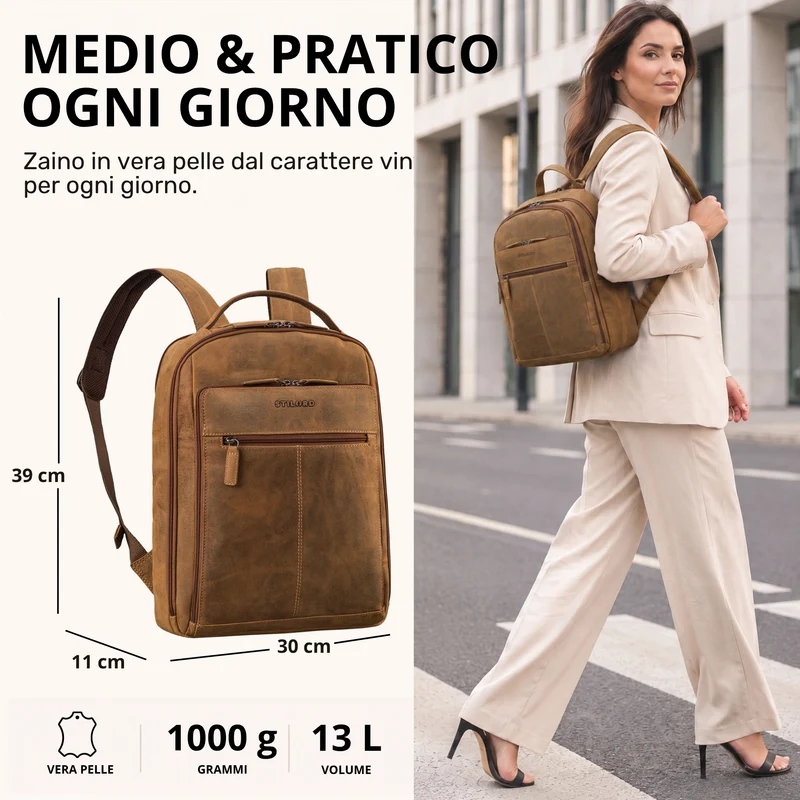 "Nami" Leder Laptop Rucksack 15 Zoll Business Backpack Damen & Herren