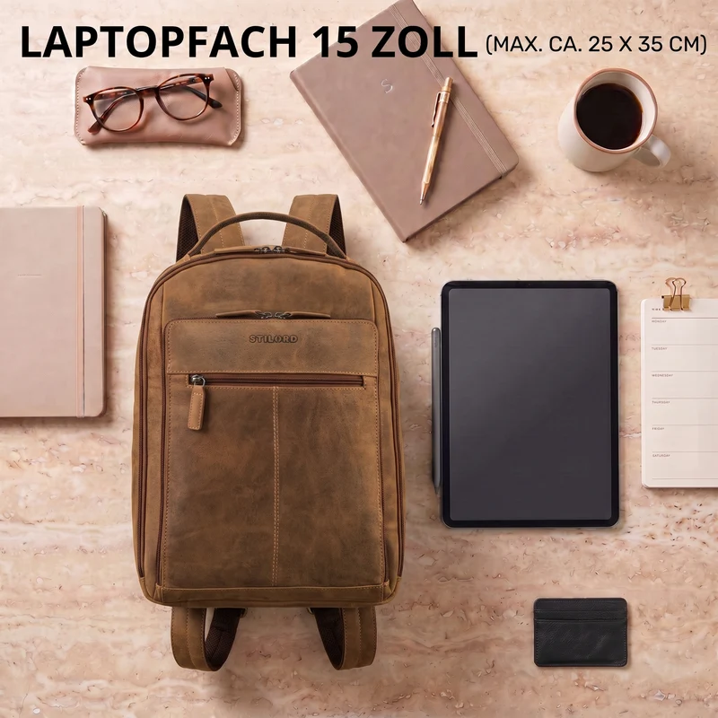 "Nami" Leder Laptop Rucksack 15 Zoll Business Backpack Damen & Herren