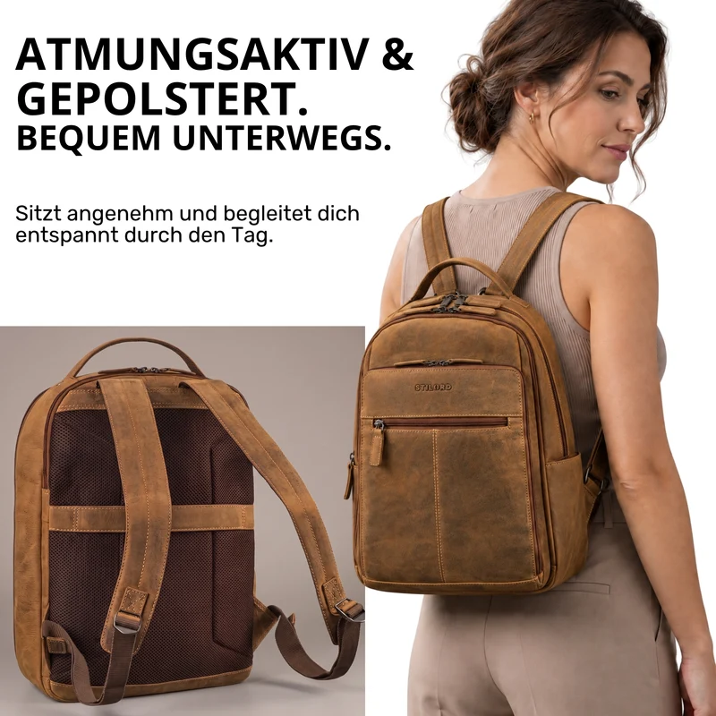 "Nami" Leder Laptop Rucksack 15 Zoll Business Backpack Damen & Herren