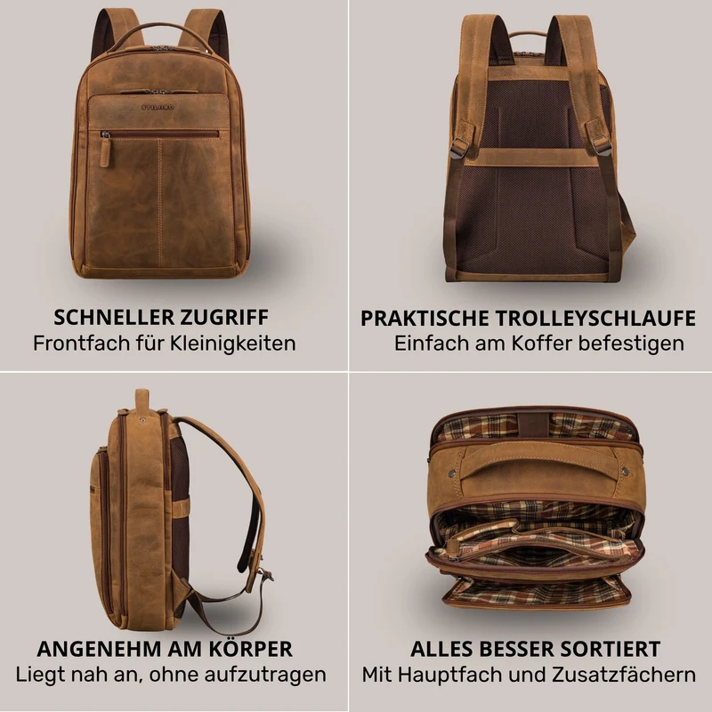 "Nami" Leder Laptop Rucksack 15 Zoll Business Backpack Damen & Herren