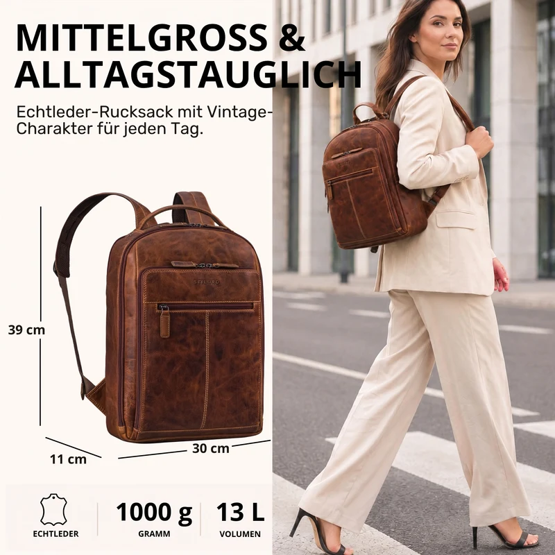 "Nami" Leder Laptop Rucksack 15 Zoll Business Backpack Damen & Herren