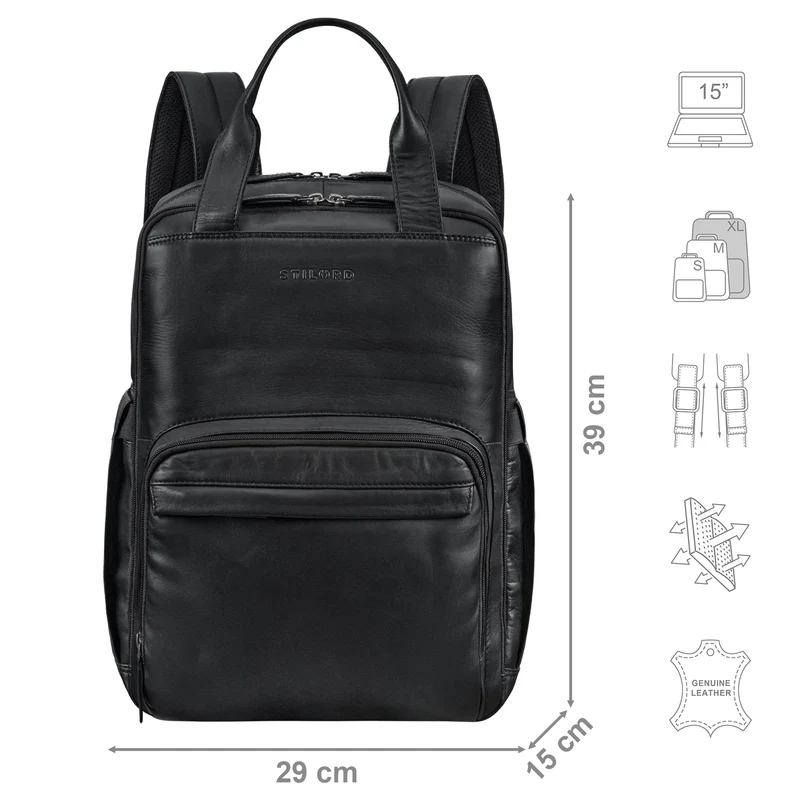 "Niall" Leder Laptop Rucksack 15 Zoll Herren & Damen Rucksacktasche