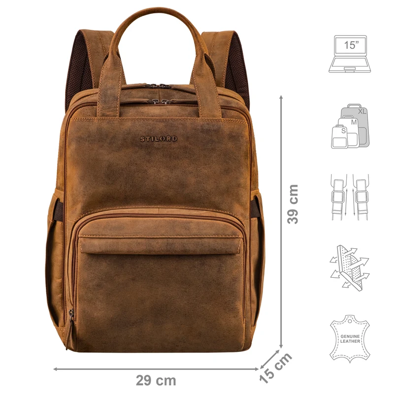 "Niall" Leder Laptop Rucksack 15 Zoll Herren & Damen Rucksacktasche