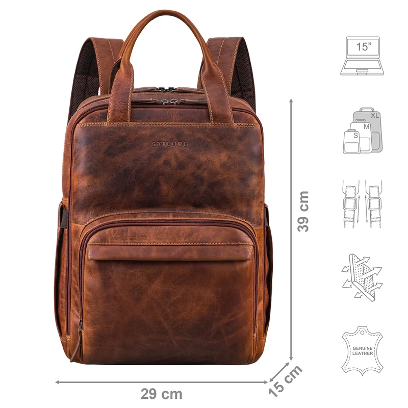 "Niall" Leder Laptop Rucksack 15 Zoll Herren & Damen Rucksacktasche