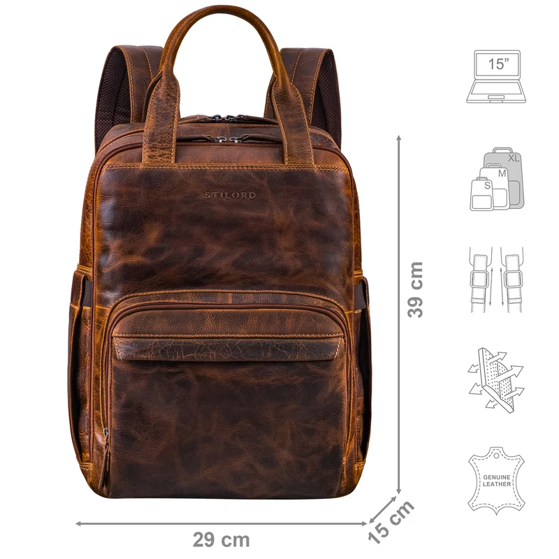 "Niall" Leder Laptop Rucksack 15 Zoll Herren & Damen Rucksacktasche