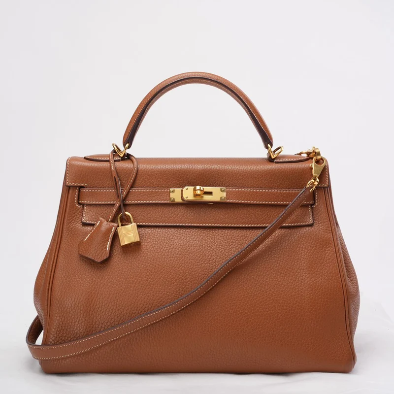Hermès Kelly 32 cm Tasche aus goldenem Clemence-Leder mit goldener Hardware 2015