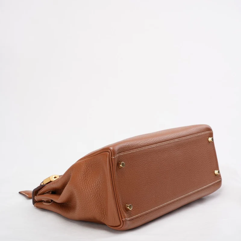 Hermès Kelly 32 cm Tasche aus goldenem Clemence-Leder mit goldener Hardware 2015