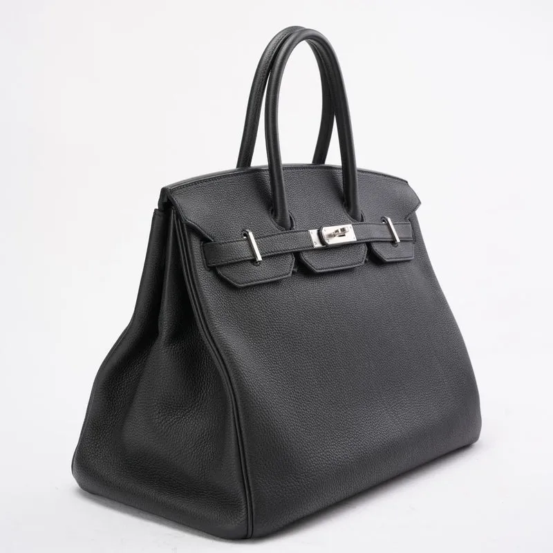 Hermès Black Birkin 35 Retourne Togo Ledertasche mit Palladium-Hardware 2015