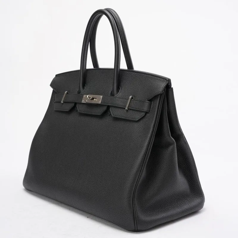 Hermès Black Birkin 35 Retourne Togo Ledertasche mit Palladium-Hardware 2015