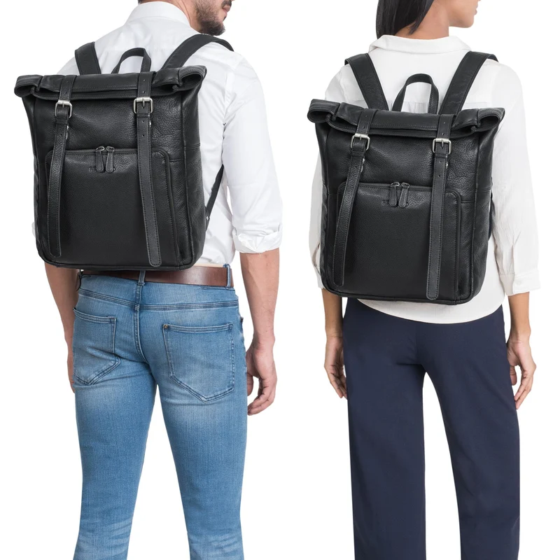 "Celio" Leder Rolltop Rucksack Damen & Herren 15,6 - 16 Zoll