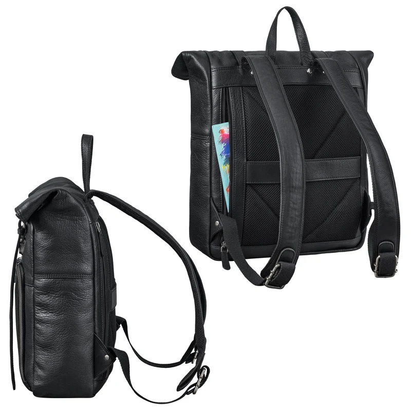 "Celio" Leder Rolltop Rucksack Damen & Herren 15,6 - 16 Zoll