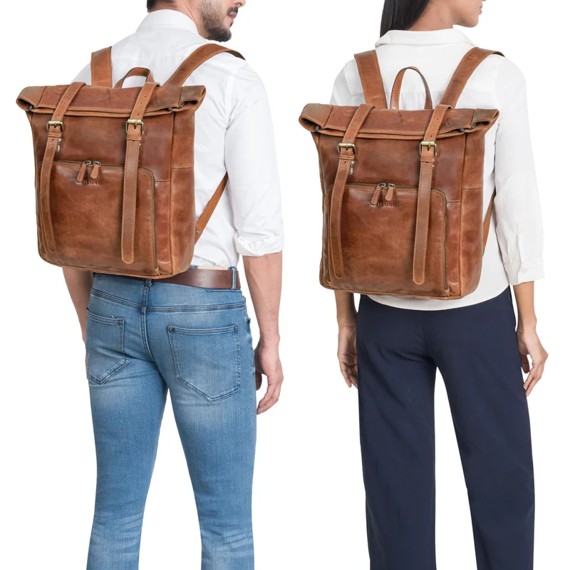 "Celio" Leder Rolltop Rucksack Damen & Herren 15,6 - 16 Zoll