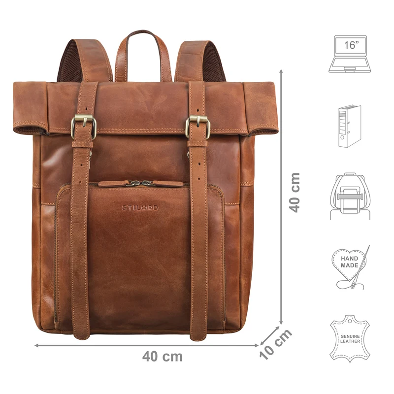 "Celio" Leder Rolltop Rucksack Damen & Herren 15,6 - 16 Zoll