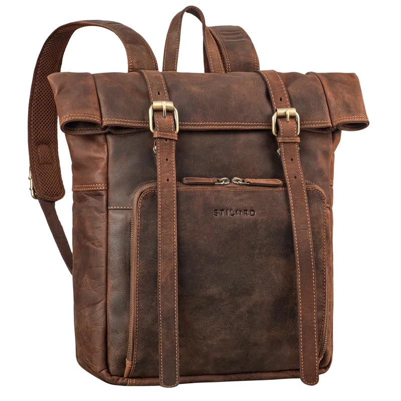 "Celio" Leder Rolltop Rucksack Damen & Herren 15,6 - 16 Zoll