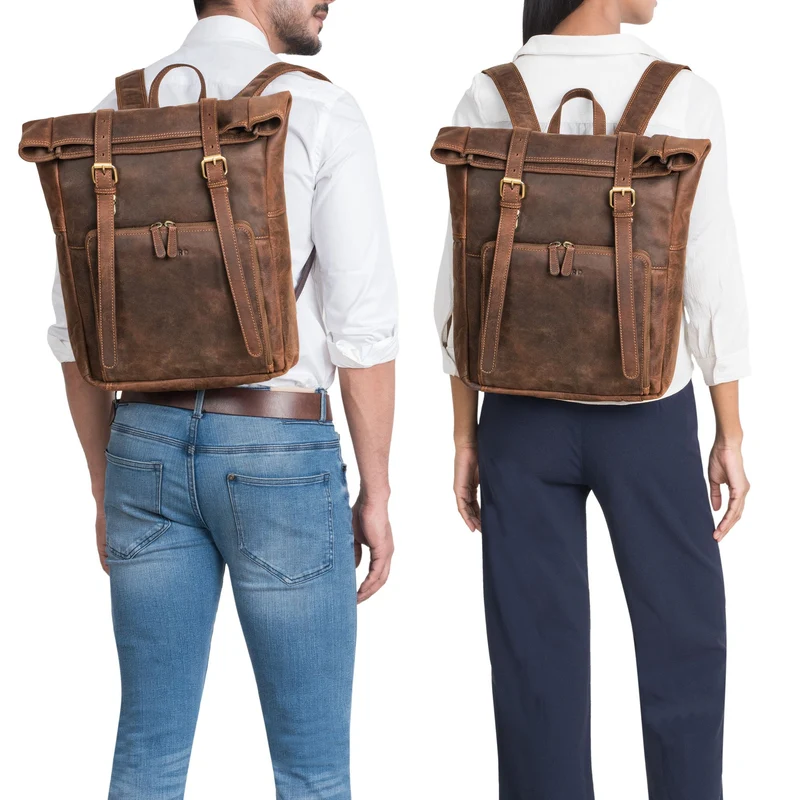"Celio" Leder Rolltop Rucksack Damen & Herren 15,6 - 16 Zoll