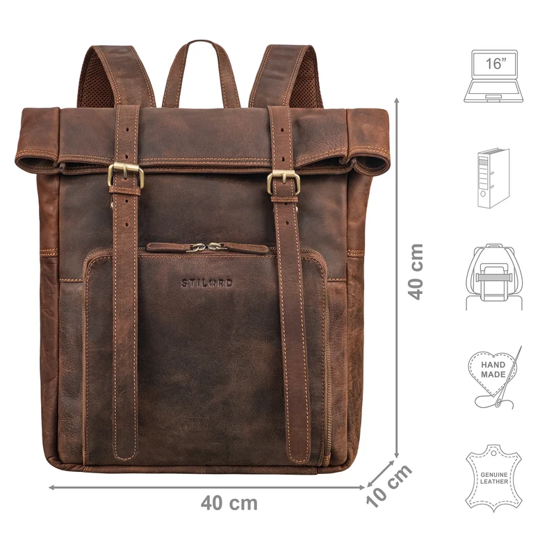 "Celio" Leder Rolltop Rucksack Damen & Herren 15,6 - 16 Zoll