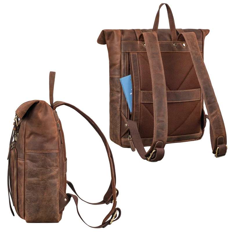 "Celio" Leder Rolltop Rucksack Damen & Herren 15,6 - 16 Zoll