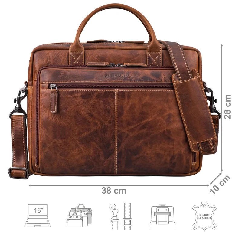 "Zenon" Leder Aktentasche mit Laptopfach 15.6 - 16 Zoll Herren & Damen