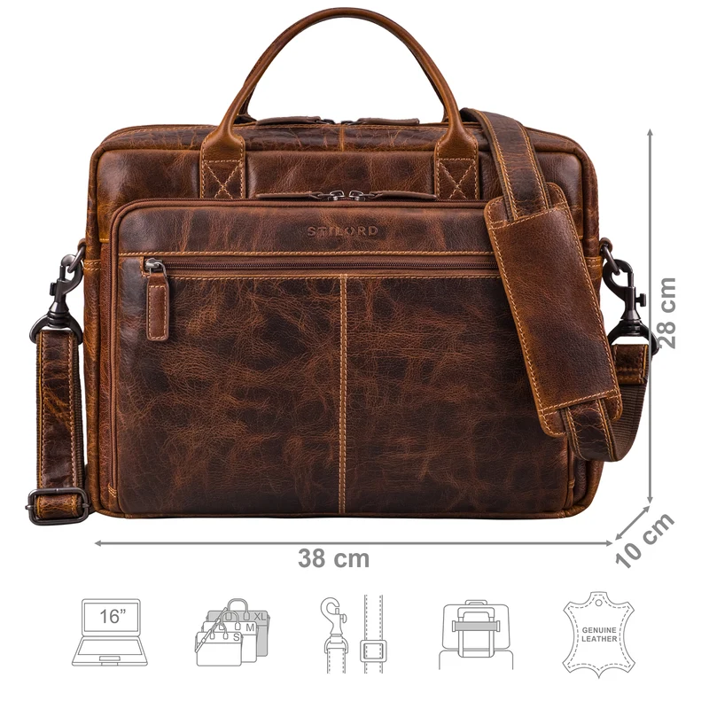"Zenon" Leder Aktentasche mit Laptopfach 15.6 - 16 Zoll Herren & Damen