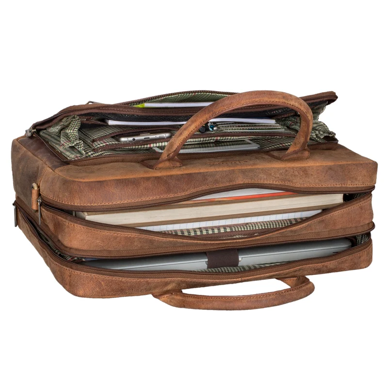 B-WARE "Dawson" Leder Aktentasche Umhängetasche Laptop-Fach 15.6 Zoll groß Unisex