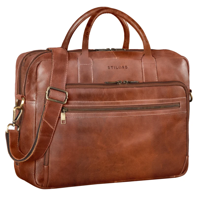 B-WARE "Dawson" Leder Aktentasche Umhängetasche Laptop-Fach 15.6 Zoll groß Unisex