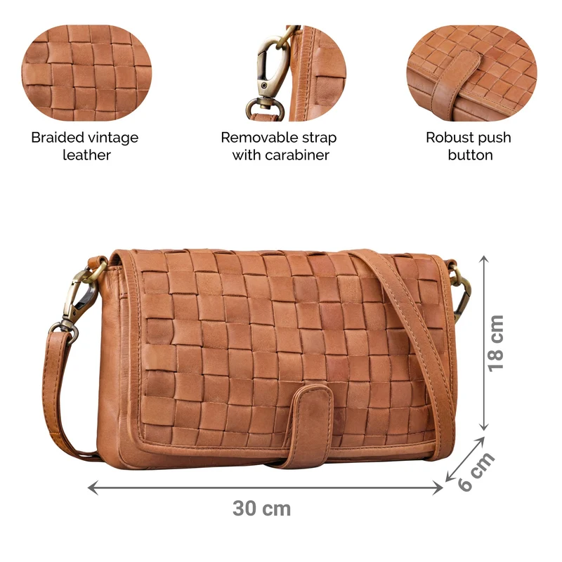 "Carmen" Geflochtene Braune Ledertasche für Damen