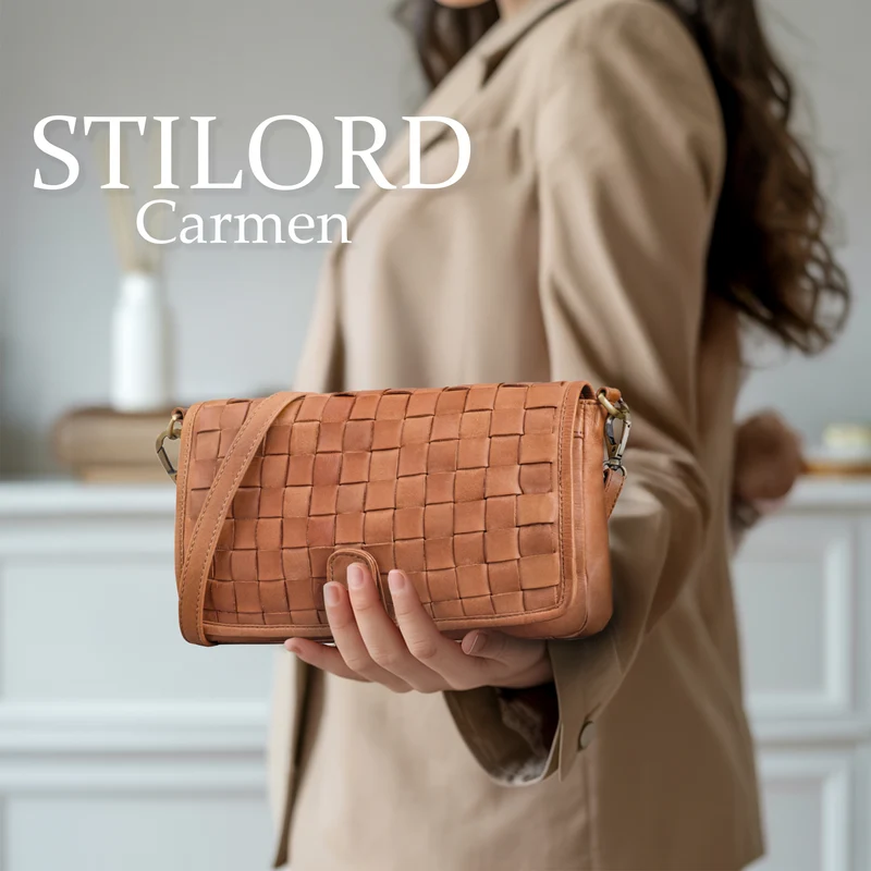 "Carmen" Geflochtene Braune Ledertasche für Damen
