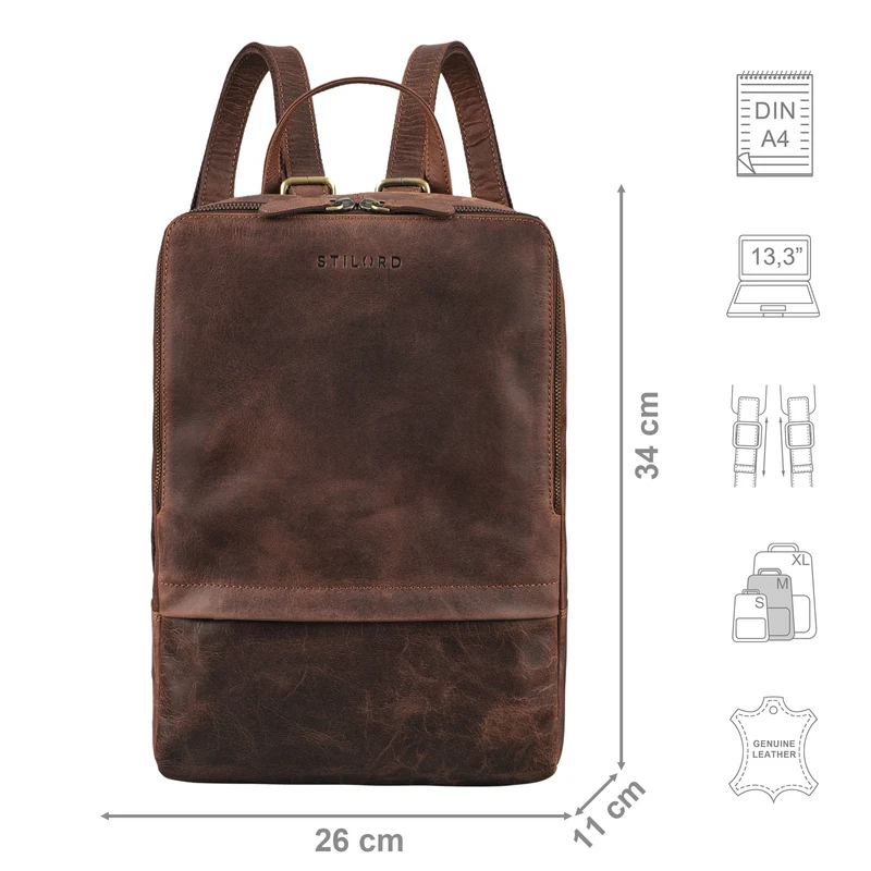 "Verona" Moderner Leder Rucksack für Damen & Herren Mittelgroß