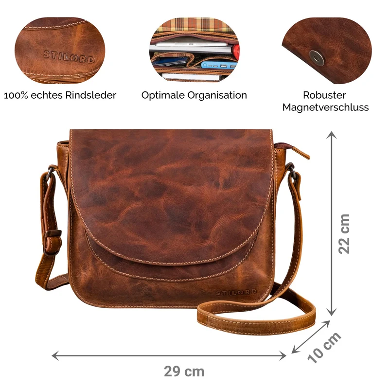 "Fleur" Umhängetasche Damen Leder Mittel-Groß Elegant Magnetverschluss