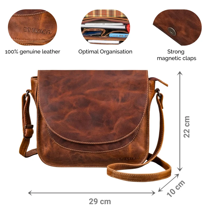 "Fleur" Umhängetasche Damen Leder Mittel-Groß Elegant Magnetverschluss