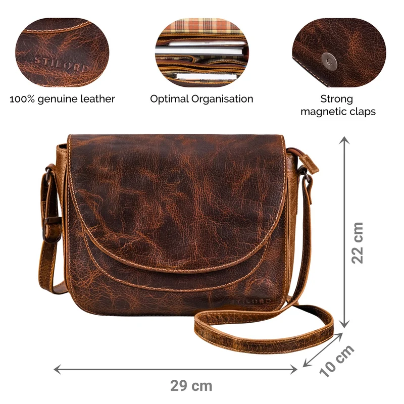 "Fleur" Umhängetasche Damen Leder Mittel-Groß Elegant Magnetverschluss