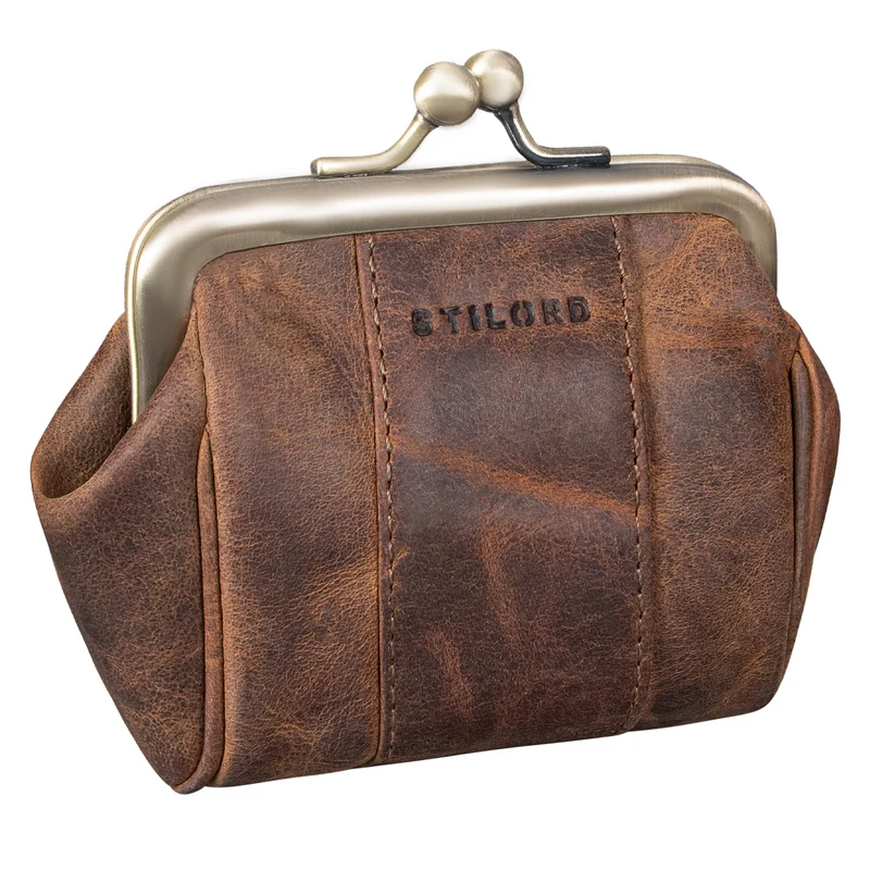 "Dolly" Echtleder Geldbörse Damen Retro Klein Elegant Kisslock Vintage