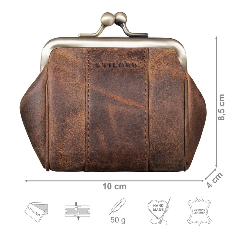 "Dolly" Echtleder Geldbörse Damen Retro Klein Elegant Kisslock Vintage