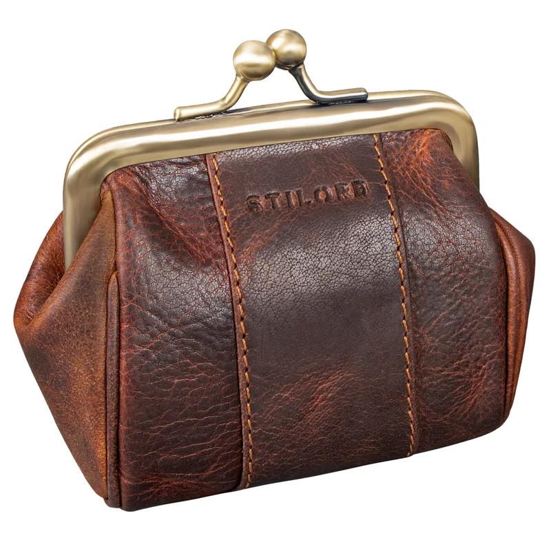"Dolly" Echtleder Geldbörse Damen Retro Klein Elegant Kisslock Vintage