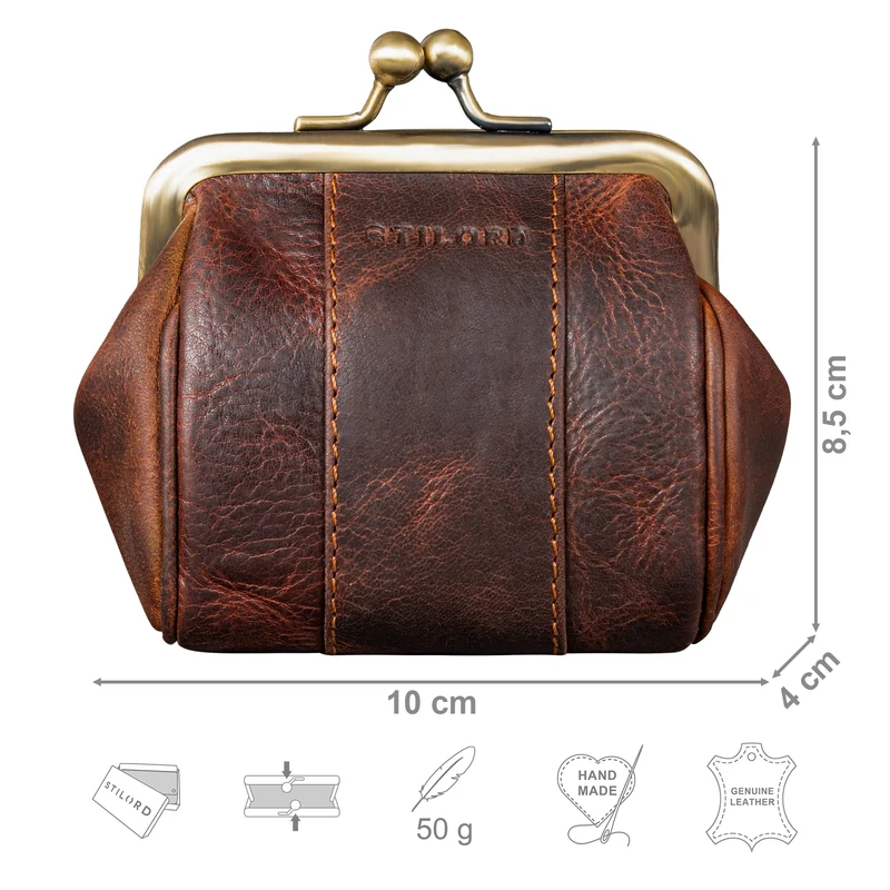 "Dolly" Echtleder Geldbörse Damen Retro Klein Elegant Kisslock Vintage
