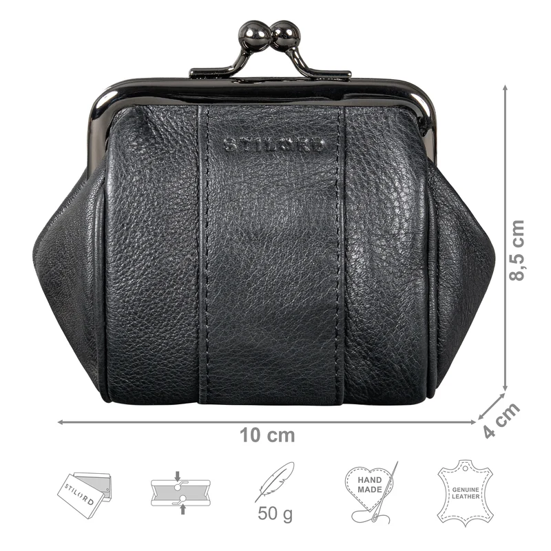 "Dolly" Echtleder Geldbörse Damen Retro Klein Elegant Kisslock Vintage