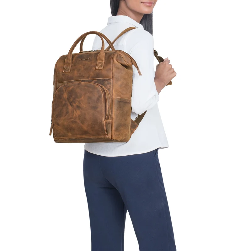"Sia" Premium Damen Rucksack Leder Groß Laptoprucksack 15 15,3 Zoll