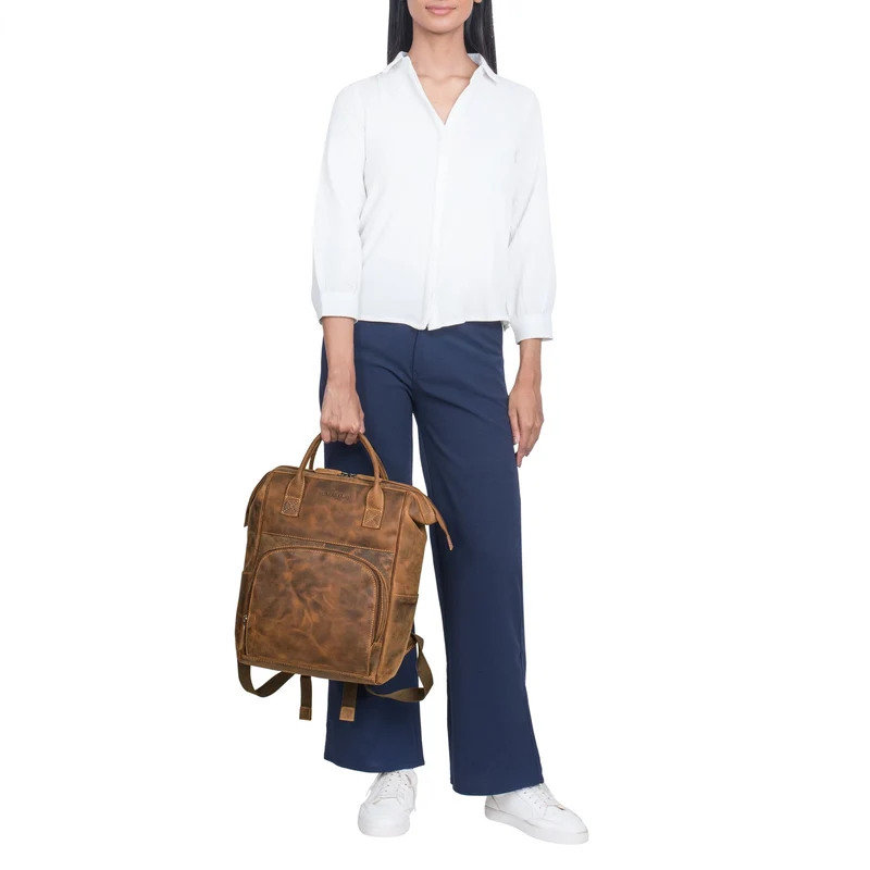 "Sia" Premium Damen Rucksack Leder Groß Laptoprucksack 15 15,3 Zoll