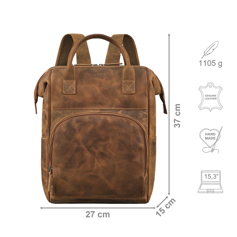 "Sia" Premium Damen Rucksack Leder Groß Laptoprucksack 15 15,3 Zoll