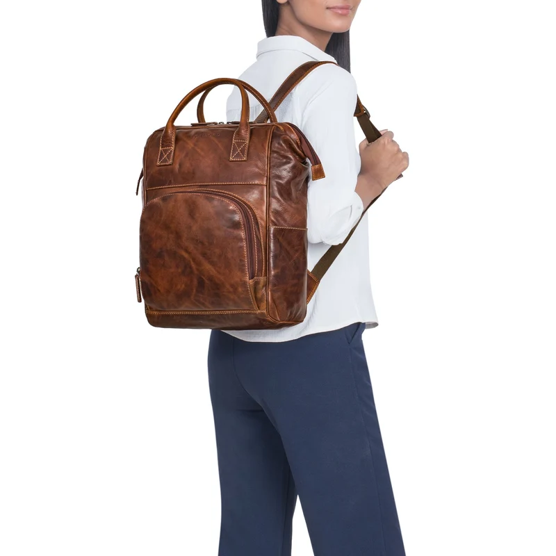 "Sia" Premium Damen Rucksack Leder Groß Laptoprucksack 15 15,3 Zoll