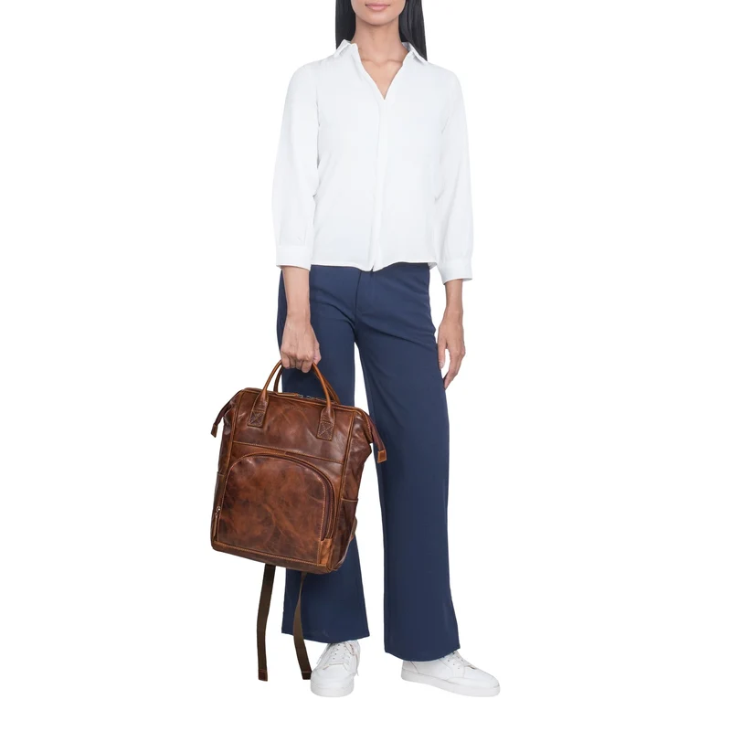 "Sia" Premium Damen Rucksack Leder Groß Laptoprucksack 15 15,3 Zoll