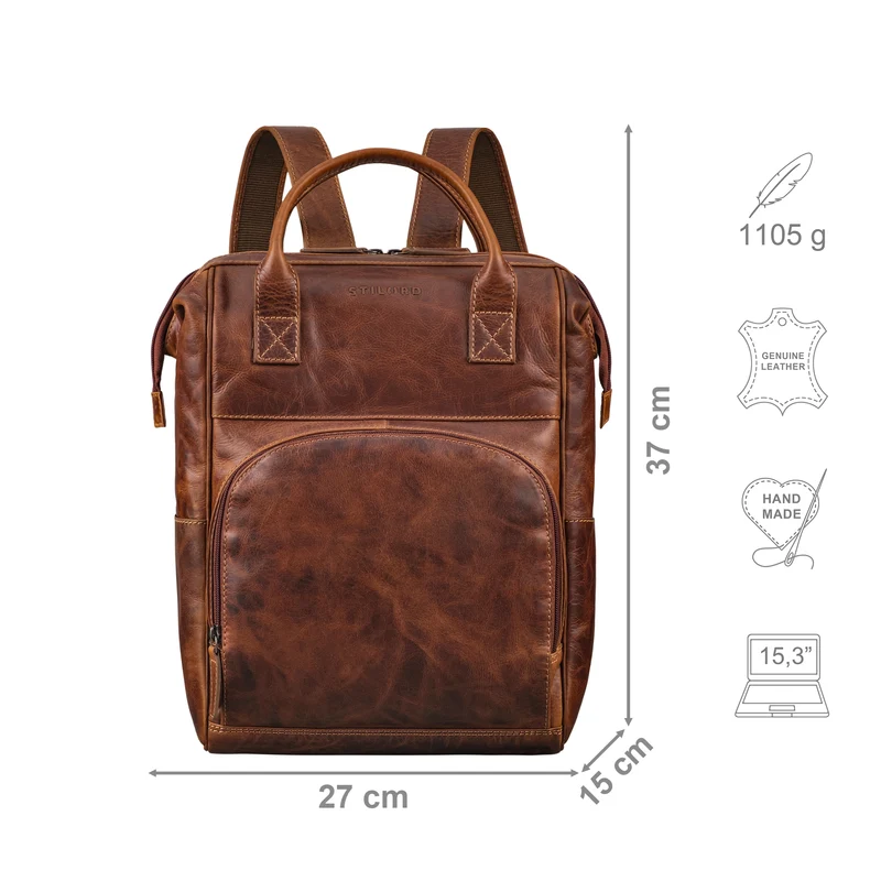 "Sia" Premium Damen Rucksack Leder Groß Laptoprucksack 15 15,3 Zoll
