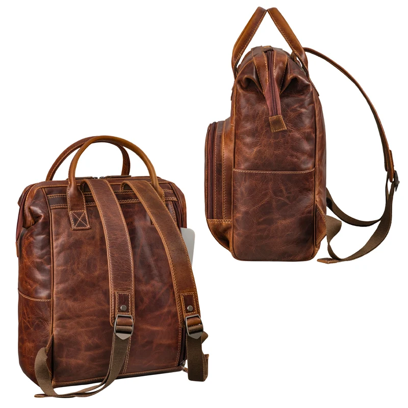 "Sia" Premium Damen Rucksack Leder Groß Laptoprucksack 15 15,3 Zoll
