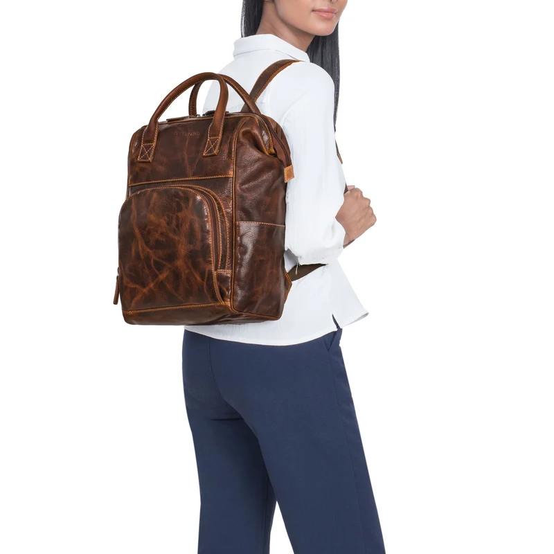 "Sia" Premium Damen Rucksack Leder Groß Laptoprucksack 15 15,3 Zoll