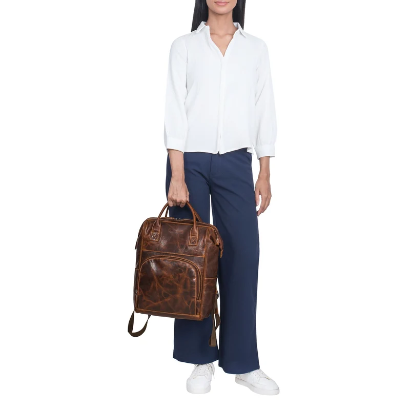 "Sia" Premium Damen Rucksack Leder Groß Laptoprucksack 15 15,3 Zoll