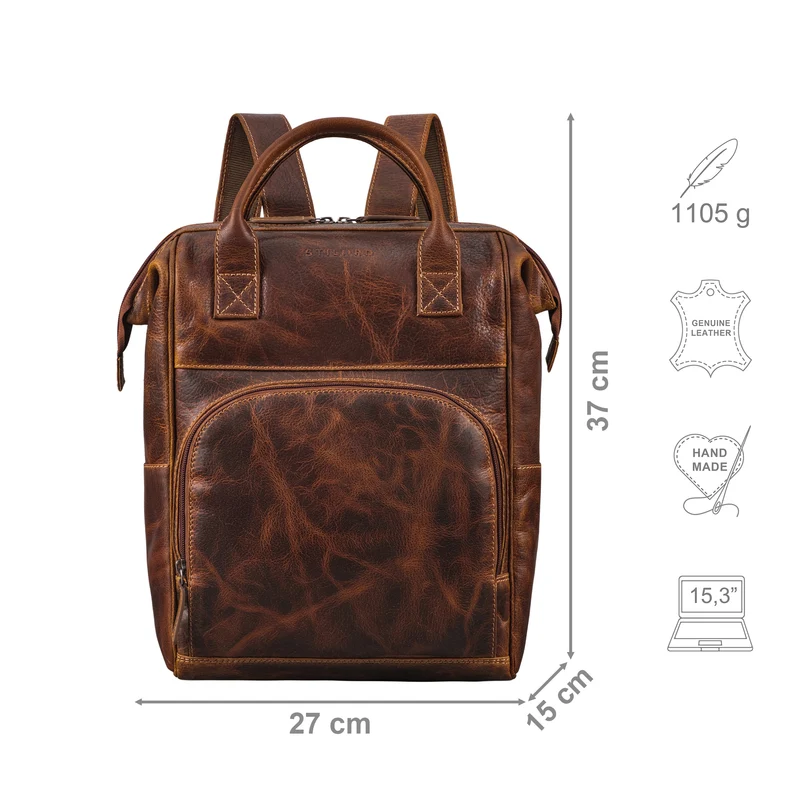 "Sia" Premium Damen Rucksack Leder Groß Laptoprucksack 15 15,3 Zoll