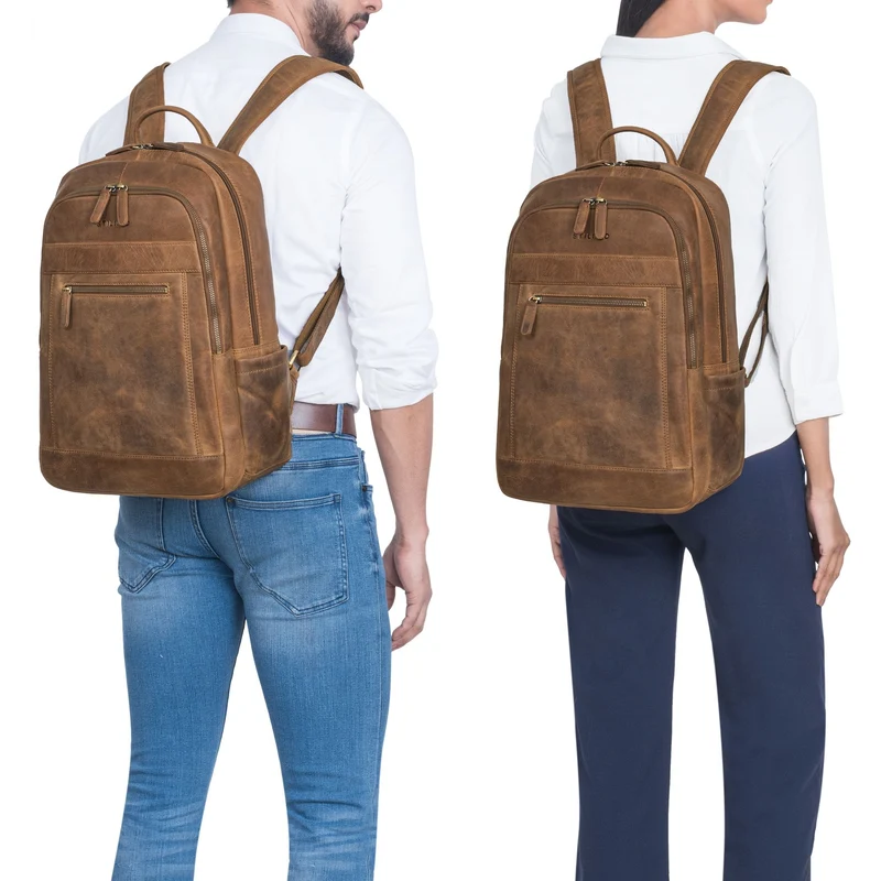 "Jamal" Leder Laptop Rucksack 16 Zoll Groß für Damen und Herren
